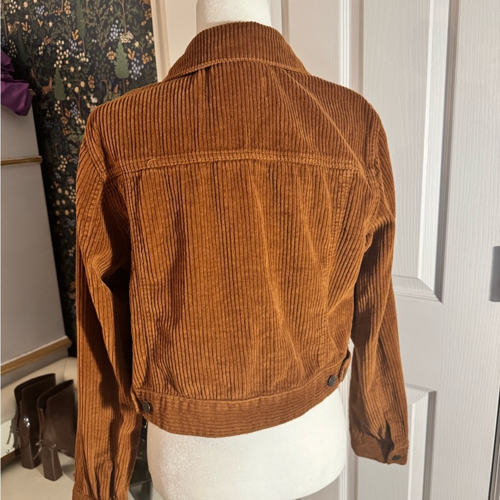 Women's Tan Corduroy Jean Jacket Fall Cropped Casual Oversized Layering​ - Picture 4 of 5